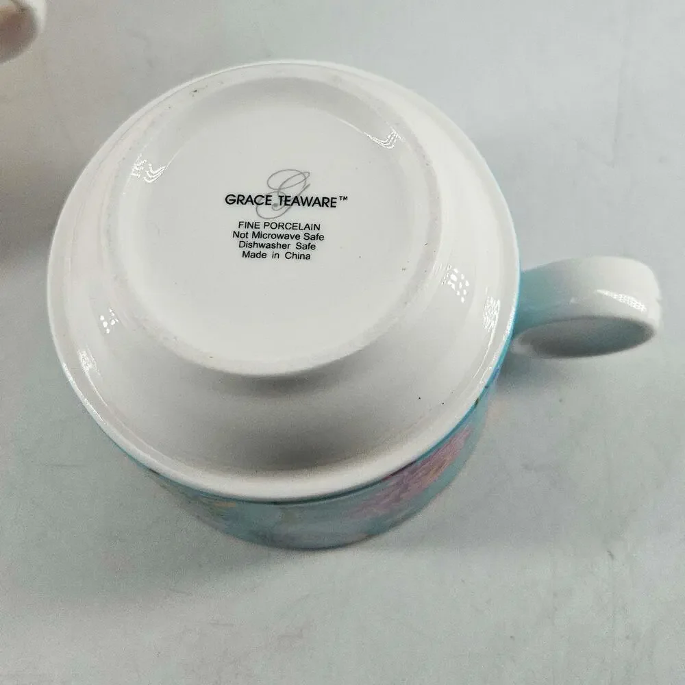 Grace's Teaware Flowers Butterfly Stacking Mug Set 4 Wire Rack
